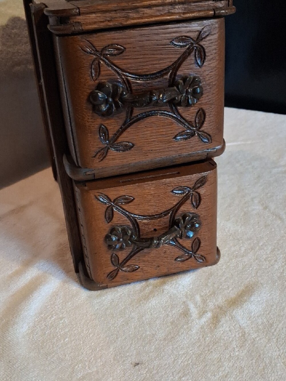 Antique Treadle Sewing Machine Drawers Oak Wood Jugendstil Design - Picture 7 of 7